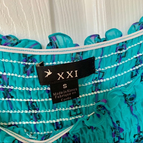 🍍 Forever 21 paisley sheer blue blouse size S - Picture 7 of 8